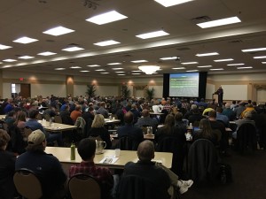 Mark Sealy from the University of Minnesota talks climate change to the more than 200 farmers and agronomists at the Nitrogen